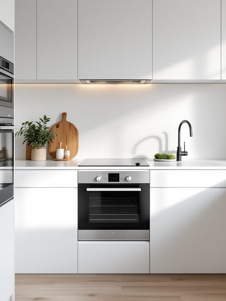 Saubere Küche mit Backofen und Kochfeld